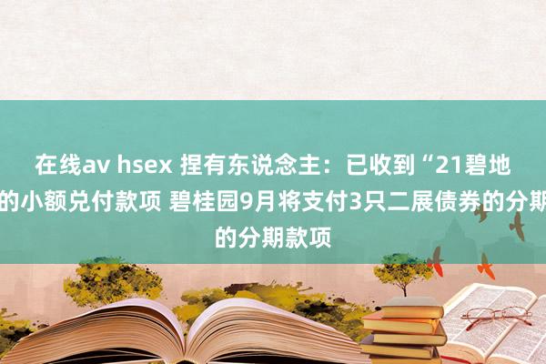 在线av hsex 捏有东说念主：已收到“21碧地02”的小额兑付款项 碧桂园9月将支付3只二展债券的分期款项