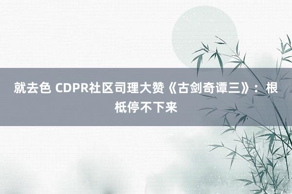 就去色 CDPR社区司理大赞《古剑奇谭三》：根柢停不下来